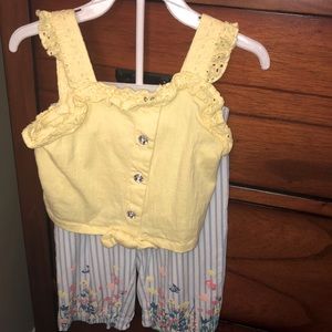 yellow top & blue striped garden palazzo pants
